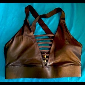 Ryderwear shiny black grid sports bra.